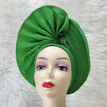High Quality African Nigeria Auto Gele Elegant Helmet With Stones - B&R African Styles