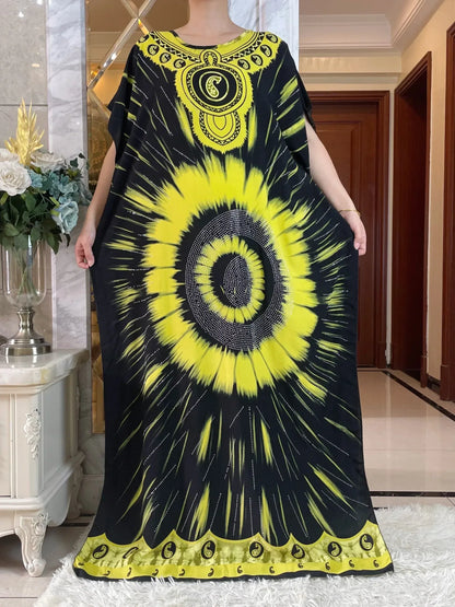 Elegant Tie-Dye Abaya African Floral Cotton Maxi Dress - B&R African Styles