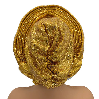 Auto Gele Sequin Headtie Nigeria Head Wraps Lady Headpiece - B&R African Styles