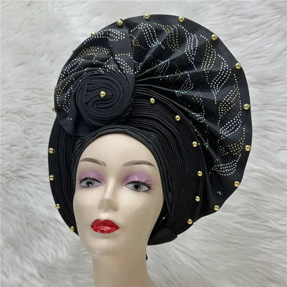 Aso Oke Auto Gele Headtie Handmade African Cap Nigerian Wedding Gele Women - B&R African Styles