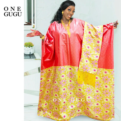 Elegant Bazin Riche Boubou with Tassel Shawl - Perfect for African Weddings & Parties - B&R African Styles
