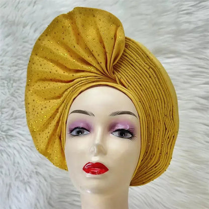 High Quality African Nigeria Auto Gele Elegant Helmet With Stones - B&R African Styles