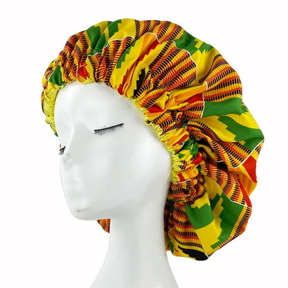 Satin Lined Bonnet Women Big Size Beauty Print Satin Silk Bonnet - B&R African Styles