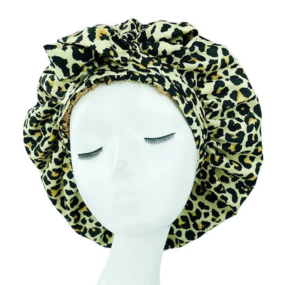 African Print Satin Bonnet with Long Ribbon Wrap Double Layer Headwrap Ankara Pattern Women Hair Cover Hair Wrap Cap - B&R African Styles