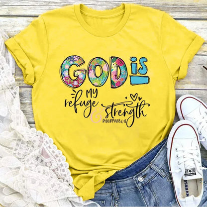 GOD IS Strength Print Women T Shirt Short Sleeve O Neck Loose Women Tshirt Ladies Tee Shirt Tops Clothes Camisetas Mujer - B&R African Styles