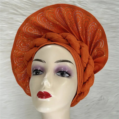 High Quality African Nigeria Auto Gele Elegant Helmet With Stones - B&R African Styles