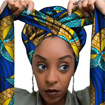 African Print Bonnet With Long Ribbon Wrap Single Layer Head Wrap Ankara Pattern - B&R African Styles
