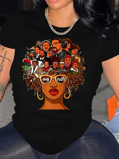Juneteenth Printed Round Neck Casual T-shirt: Harajuku Style for Women's Freedom Festival - B&R African Styles