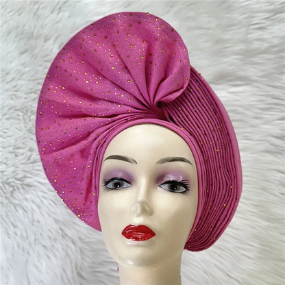 High Quality African Nigeria Auto Gele Elegant Helmet With Stones - B&R African Styles