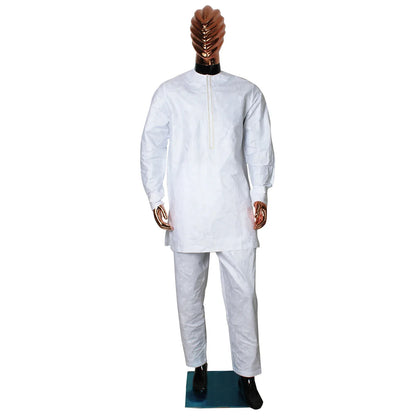 3PCS Men's African Traditional Bazin Riche Embroidery Outfit - B&R African Styles