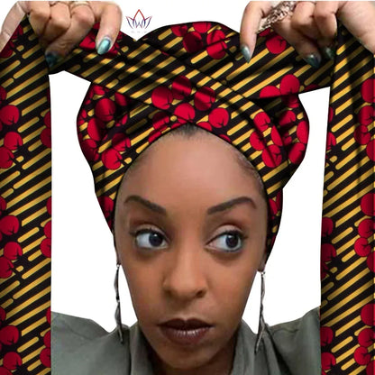 African Print Bonnet With Long Ribbon Wrap Single Layer Head Wrap Ankara Pattern - B&R African Styles