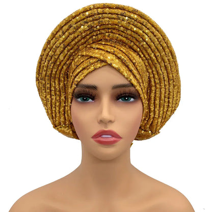 Auto Gele Sequin Headtie Nigeria Head Wraps Lady Headpiece - B&R African Styles