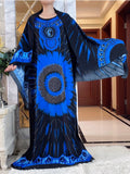 Elegant Tie-Dye Abaya African Floral Cotton Maxi Dress