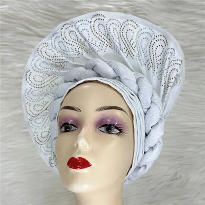High Quality African Nigeria Auto Gele Elegant Helmet With Stones - B&R African Styles