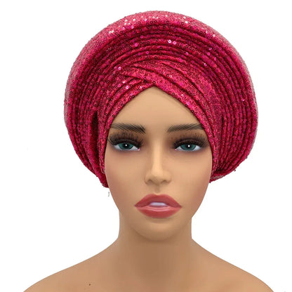 Auto Gele Sequin Headtie Nigeria Head Wraps Lady Headpiece - B&R African Styles