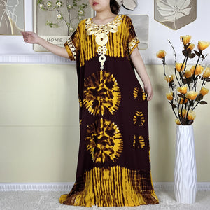 Elegant African Abaya Maxi Dress - Pure Cotton, Loose Fit, Short Sleeve