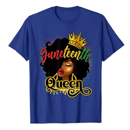 Juneteenth Queen: Afro Natural Hair Graphic Tee Celebrating Black Girl Magic & Family Unity - B&R African Styles