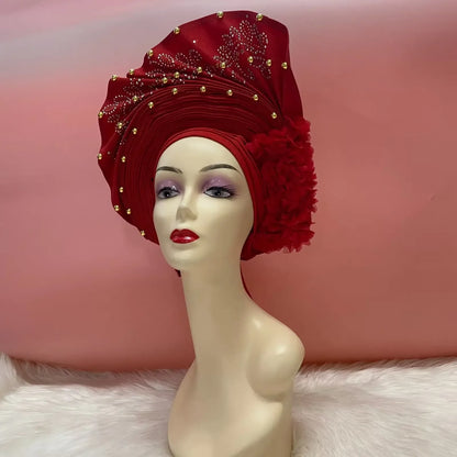 Head Wrap African Aso Oke Gele Headtie Auto Gele With Beads For Wedding Party - B&R African Styles