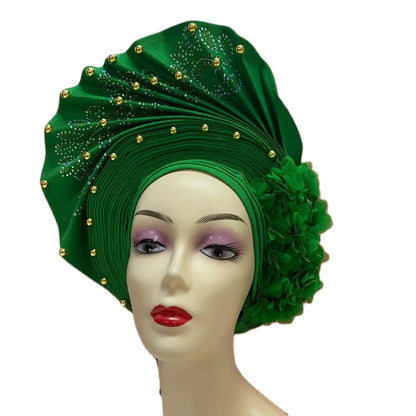 Head Wrap African Aso Oke Gele Headtie Auto Gele With Beads For Wedding Party - B&R African Styles