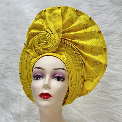 Aso Oke Auto Gele Headtie Handmade African Cap Nigerian Wedding Gele Women - B&R African Styles