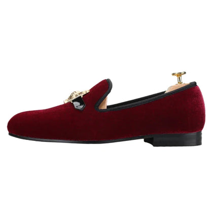 Piergitar Handmade Velvet Men's Smoking Slippers: Cow Buckle, Fashionable Slip-On Loafers for Prom and Banquets - B&R African Styles