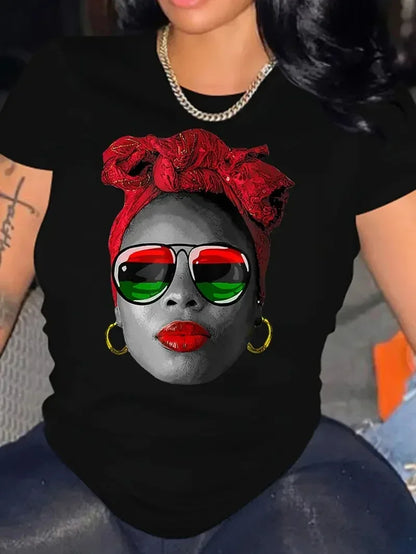 Juneteenth Printed Round Neck Casual T-shirt: Harajuku Style for Women's Freedom Festival - B&R African Styles
