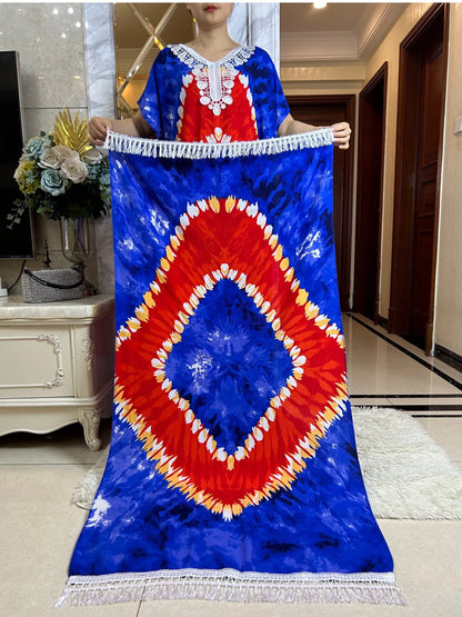 2024 African Floral Dashiki Cotton Maxi Dress - Elegant Tie-Dye Abaya - B&R African Styles