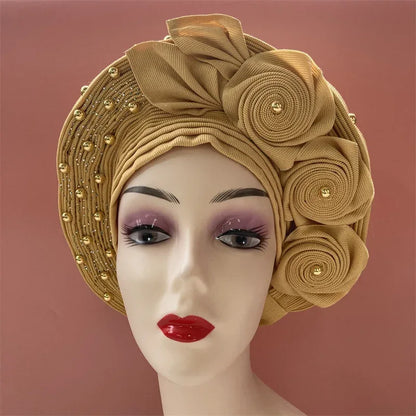 High Quality African Nigeria Auto Gele Elegant Helmet With Stones - B&R African Styles
