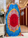 African Dashiki Tie-Dye Dress with Scarf - Floral Cotton Kaftan