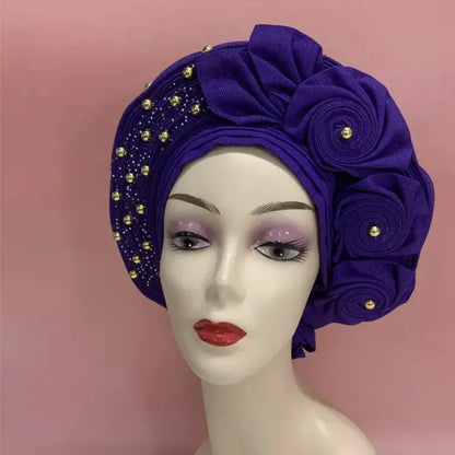 Head Wrap African Aso Oke Gele Headtie Auto Gele With Beads For Wedding Party - B&R African Styles