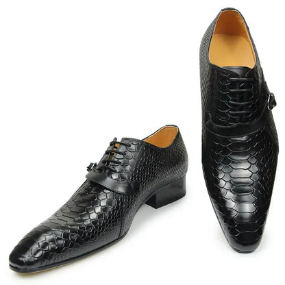 Men Dress Shoes Formal Oxfords Serpentine&Metal Buckle Decorate Wedding Wear Elegant Casual Leather Zapatos De Hombre Best Gift - B&R African Styles