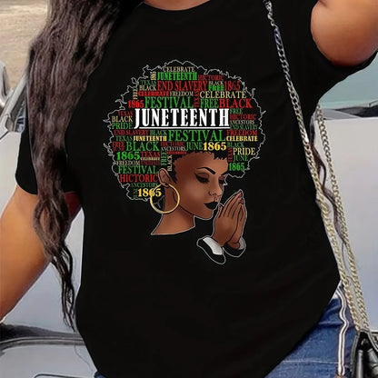 Summer & Spring Women's Casual Top: Juneteenth Short Sleeve Crew Neck Print Tee - B&R African Styles