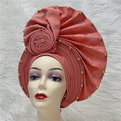 Aso Oke Auto Gele Headtie Handmade African Cap Nigerian Wedding Gele Women - B&R African Styles
