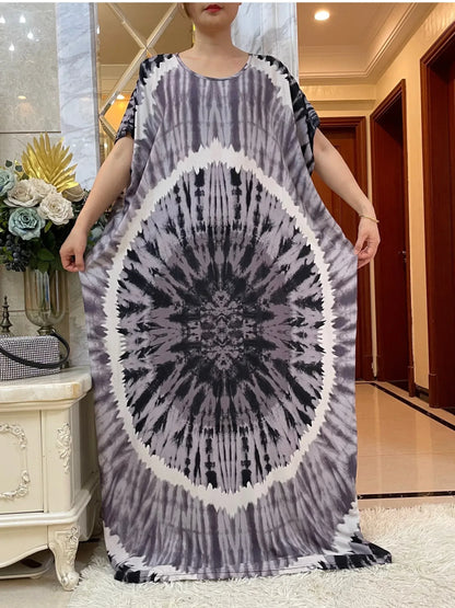 African Dashiki Tie-Dye Dress with Scarf - Floral Cotton Kaftan - B&R African Styles