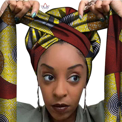 African Print Bonnet With Long Ribbon Wrap Single Layer Head Wrap Ankara Pattern - B&R African Styles