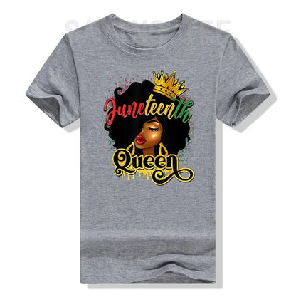 Juneteenth Queen: Afro Natural Hair Graphic Tee Celebrating Black Girl Magic & Family Unity - B&R African Styles