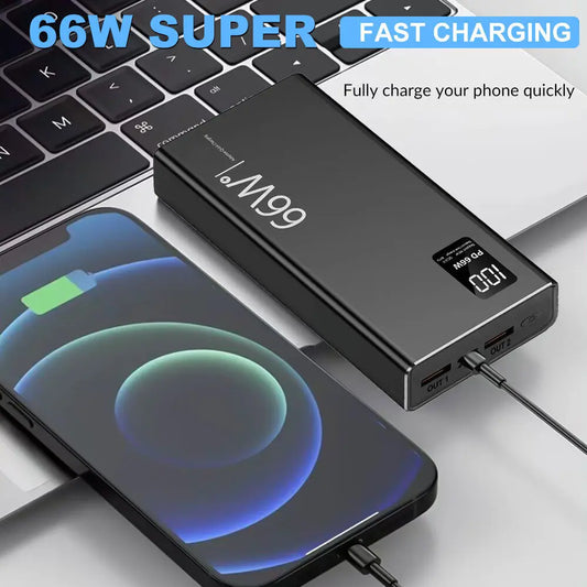 66W 20000mAh Fast Charger Power Bank with Two-Way Quick Charging for iPhone, Xiaomi, Huawei, Samsung