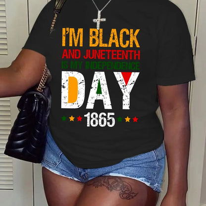 Juneteenth Print T-Shirt, Short Sleeve Crew Neck Casual Top For Spring & Summer, Women's Clothing - B&R African Styles