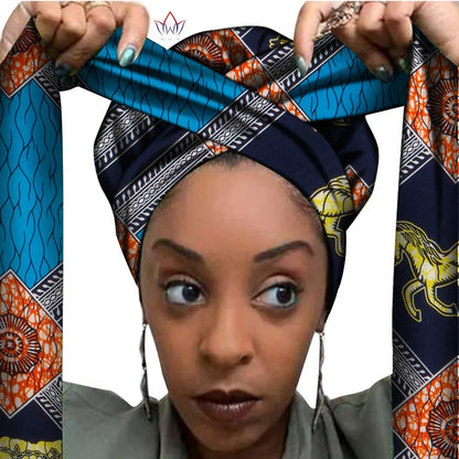 African Print Bonnet With Long Ribbon Wrap Single Layer Head Wrap Ankara Pattern - B&R African Styles