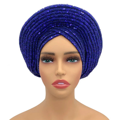 Auto Gele Sequin Headtie Nigeria Head Wraps Lady Headpiece - B&R African Styles