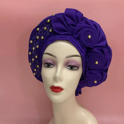 High Quality African Nigeria Auto Gele Elegant Helmet With Stones - B&R African Styles