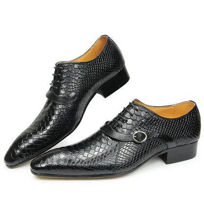 Men Dress Shoes Formal Oxfords Serpentine&Metal Buckle Decorate Wedding Wear Elegant Casual Leather Zapatos De Hombre Best Gift - B&R African Styles