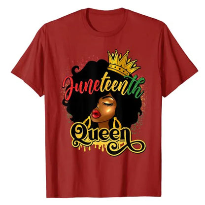 Juneteenth Queen: Afro Natural Hair Graphic Tee Celebrating Black Girl Magic & Family Unity - B&R African Styles