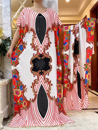 Elegant Tie-Dye Abaya African Floral Cotton Maxi Dress - B&R African Styles