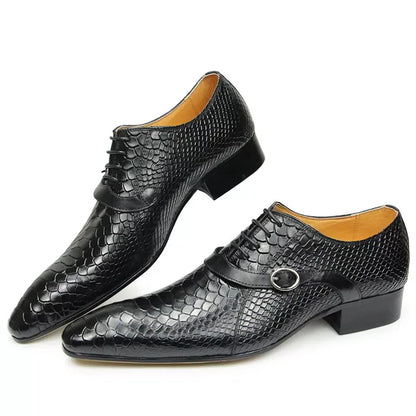 Men Dress Shoes Formal Oxfords Serpentine&Metal Buckle Decorate Wedding Wear Elegant Casual Leather Zapatos De Hombre Best Gift - B&R African Styles