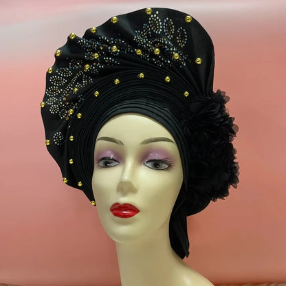 Head Wrap African Aso Oke Gele Headtie Auto Gele With Beads For Wedding Party - B&R African Styles