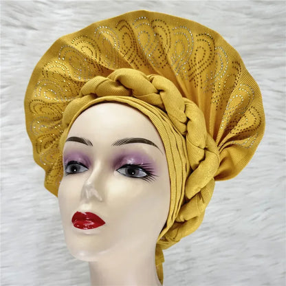 High Quality African Nigeria Auto Gele Elegant Helmet With Stones - B&R African Styles