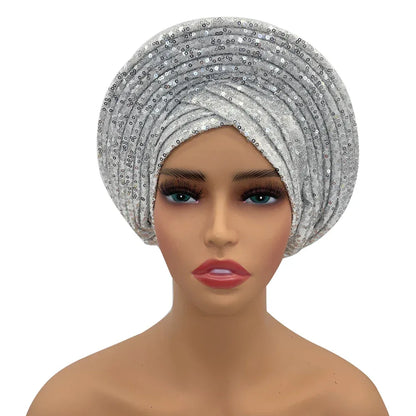 Auto Gele Sequin Headtie Nigeria Head Wraps Lady Headpiece - B&R African Styles