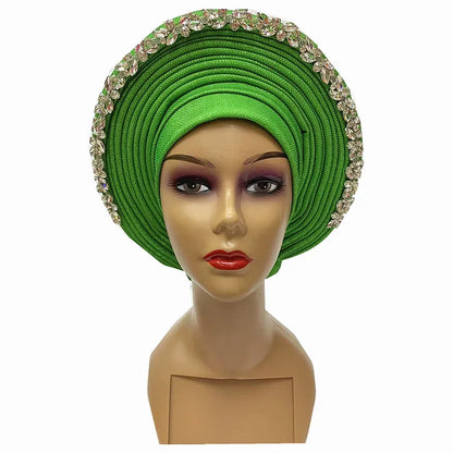 Blue African Hijab Caps with Diamonds Aso Oke Gele Headtie - B&R African Styles