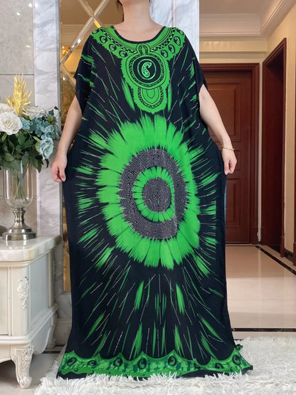 Elegant Tie-Dye Abaya African Floral Cotton Maxi Dress - B&R African Styles